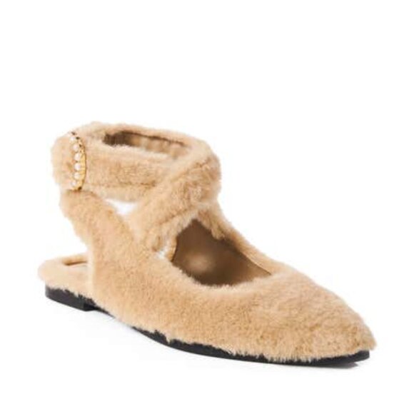 Free People Faux Fur Shearling Parisa Pointed Fuzzy Flats Almond Butter 8.5 NWT - Picture 1 of 13